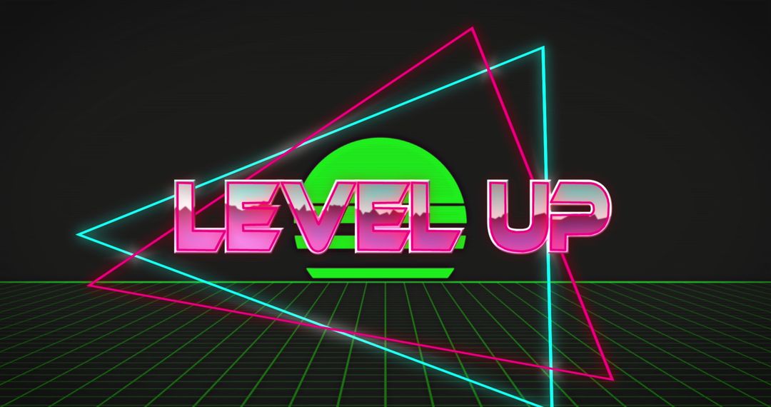 Retro Futuristic Level Up Neon Design with Geometric Elements