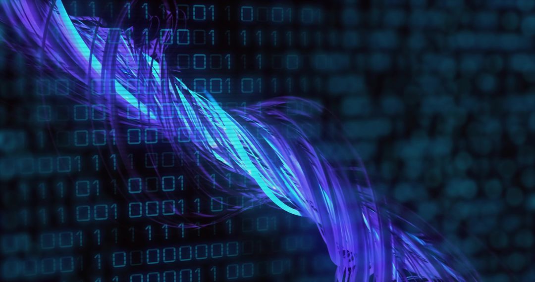 Neon Digital Data Stream Flowing in Binary Matrix Background