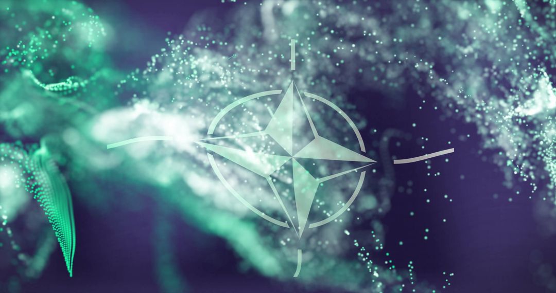 Abstract Futuristic Compass with Swirling Digital Particles