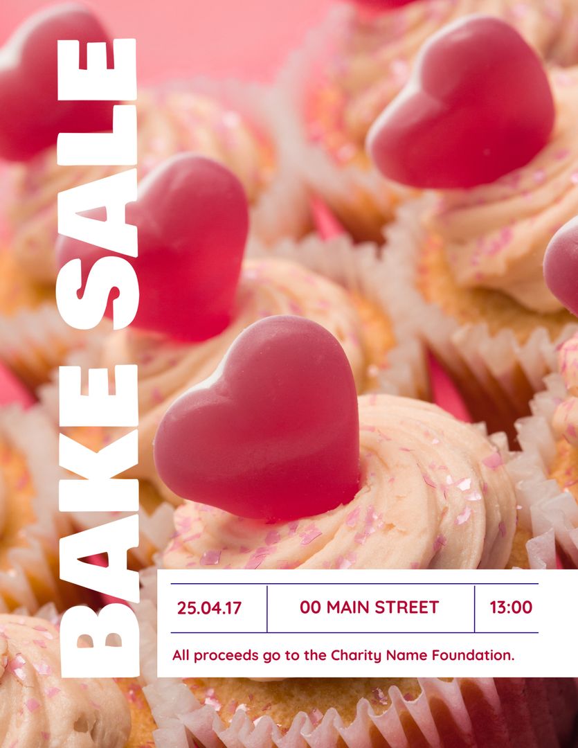 Cupcakes with Heart Toppers for Charitable Bake Sale Promotion
