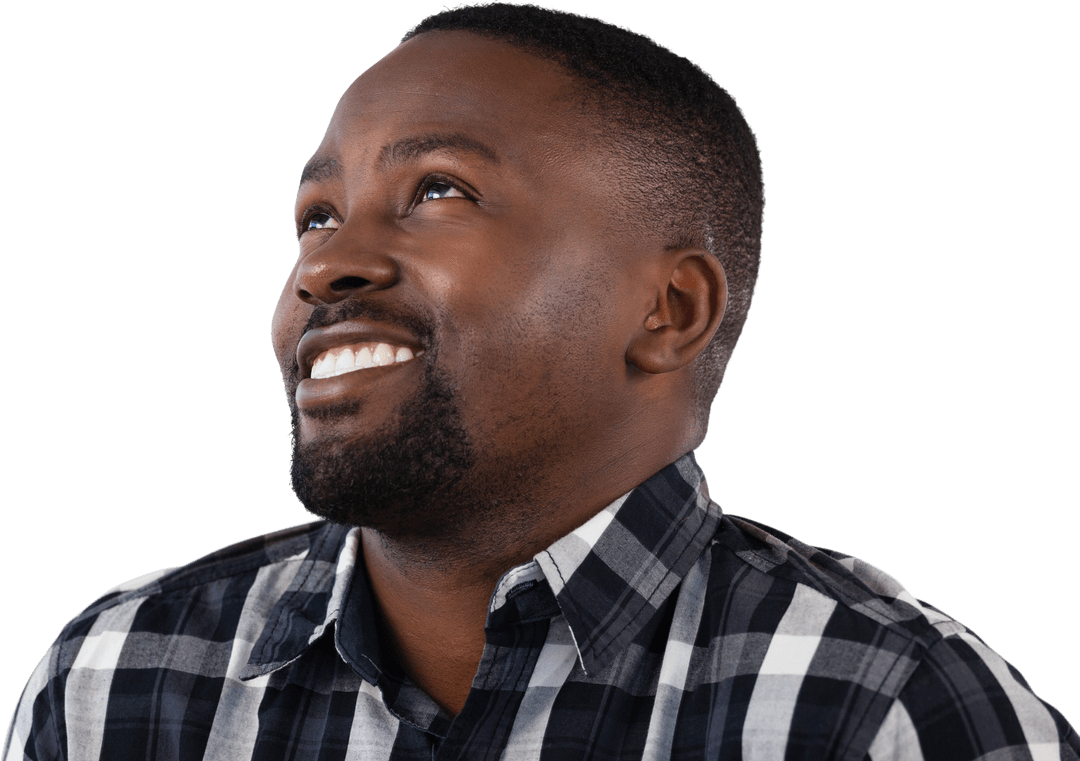 Transparent Portrait of Smiling African American Man Gazing Upwards