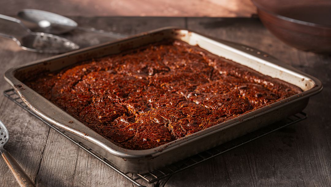 Bubbling Savory Casserole with Caramelized Crust in Rustic Rectangular Pan