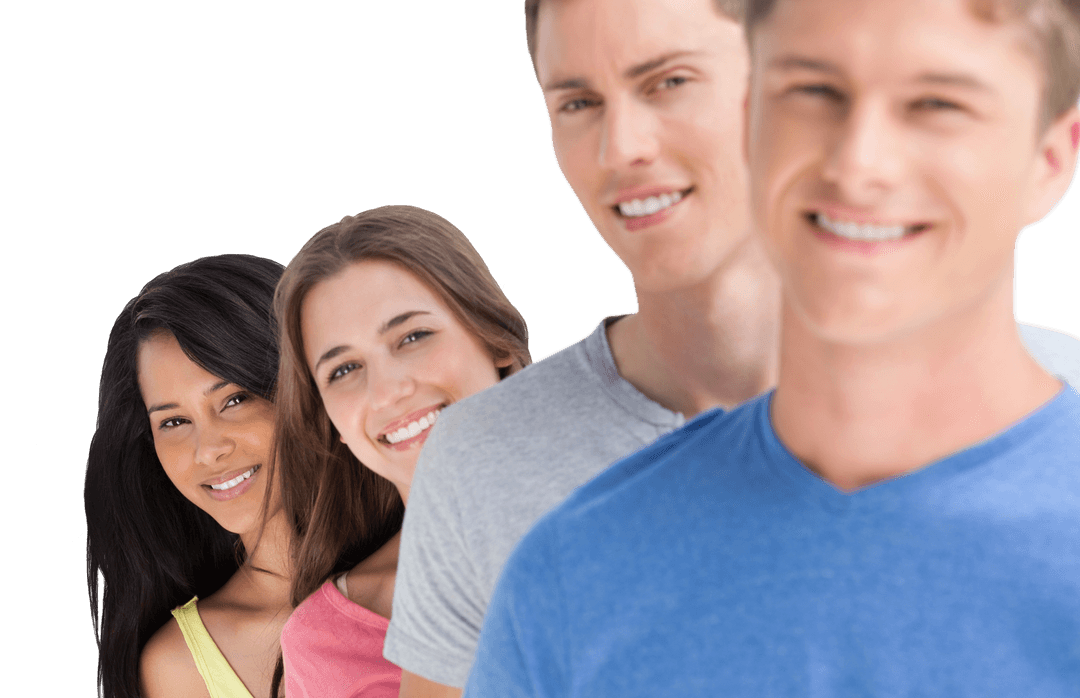 Diverse Friends Smiling in a Row on Transparent Background