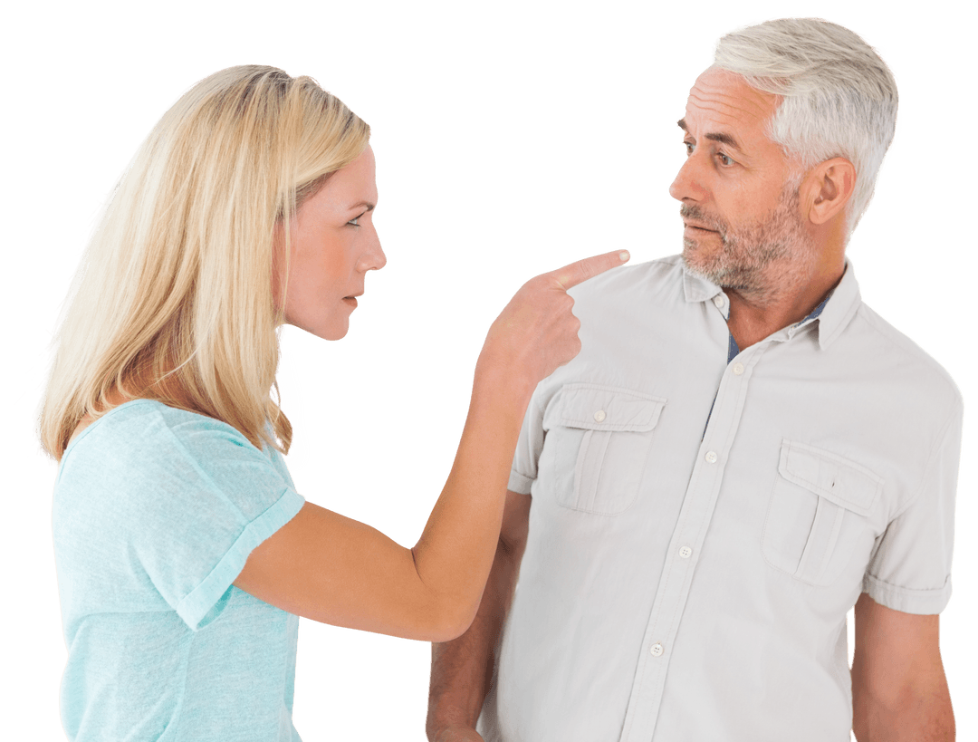 Transparent Couple Arguing with Finger Pointing