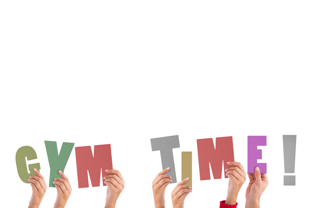 Hands Holding 'Gym Time' Sign on Transparent Background