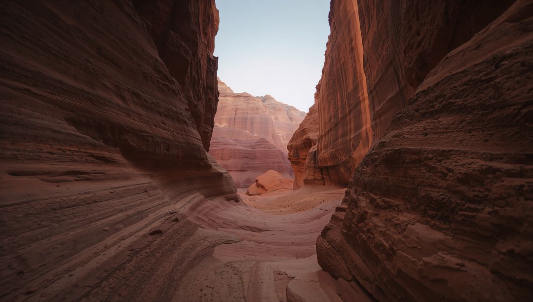 Eroded Layered Sandstone Walls in Desert Slot Canyon