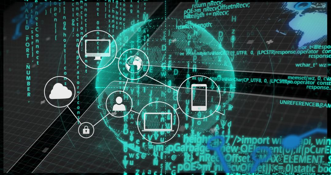 Digital Globe with Network Connectivity and Binary Code Data Overlay