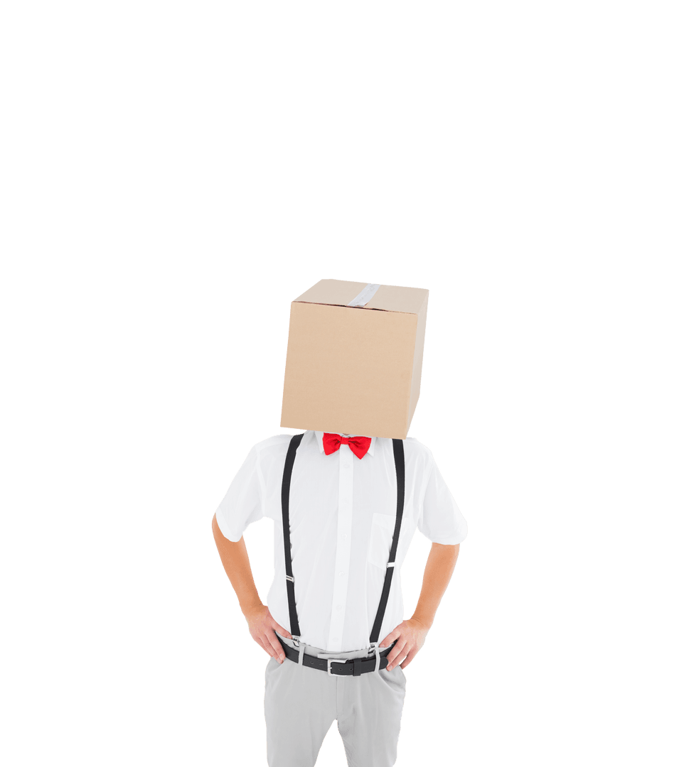 Man with Box on Head Isolated on Transparent Background