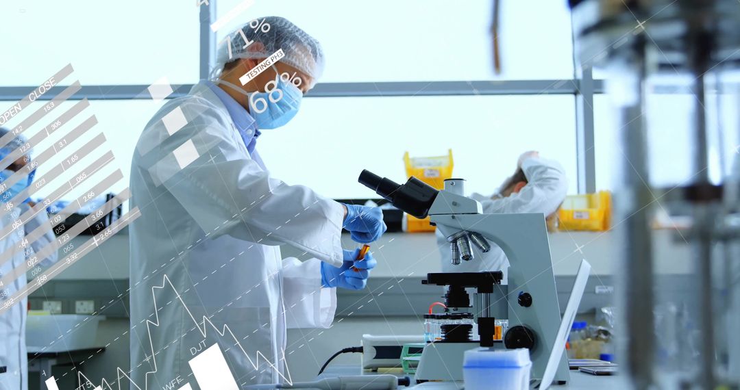 Scientist Pipette in Innovative Laboratory with Data Overlay