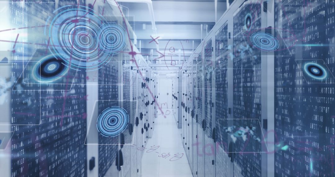 Futuristic Data Center with Mathematical Symbols