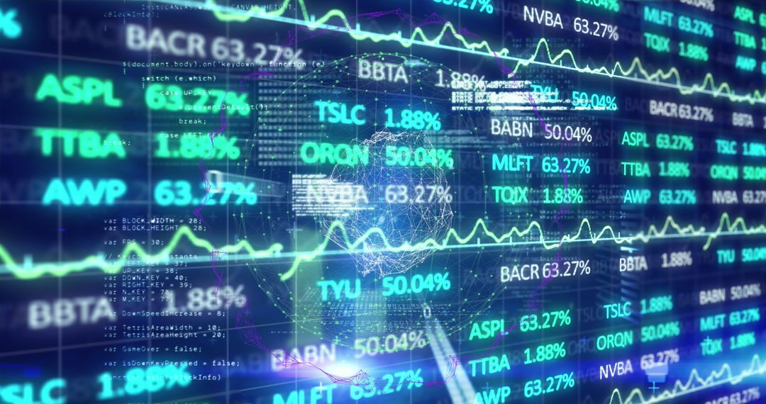Financial Data Analysis with Digital Overlay Shows Global Trends