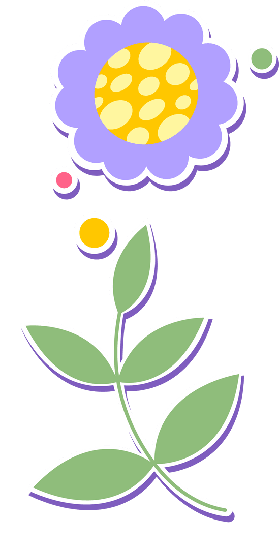 Stylized Flower and Leaves Illustration on Transparent Background