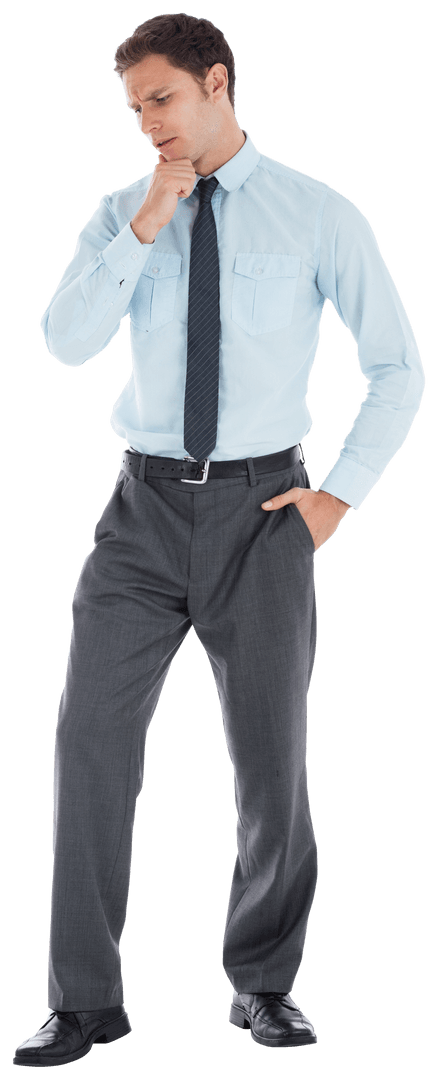 Thoughtful Businessman in Formal Wear on Transparent Background