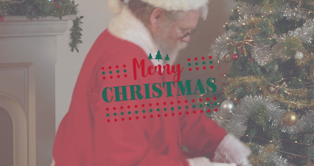 Santa Claus Shushing Near Sparkling Christmas Tree