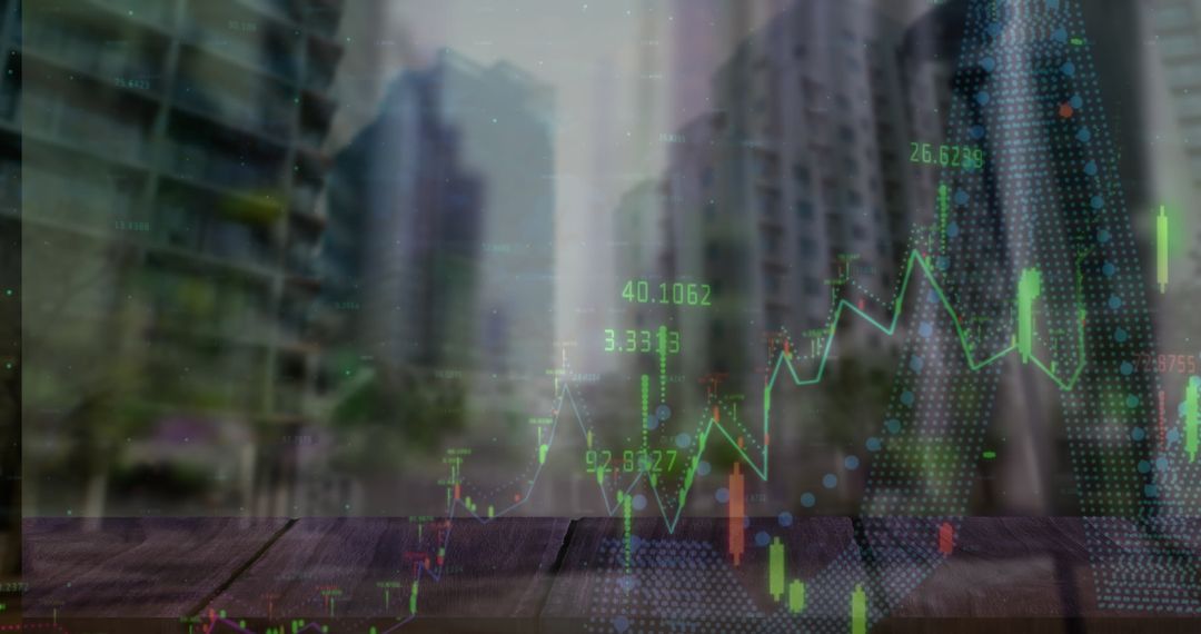 Digital Investment Analysis Overlaid on Urban Cityscape