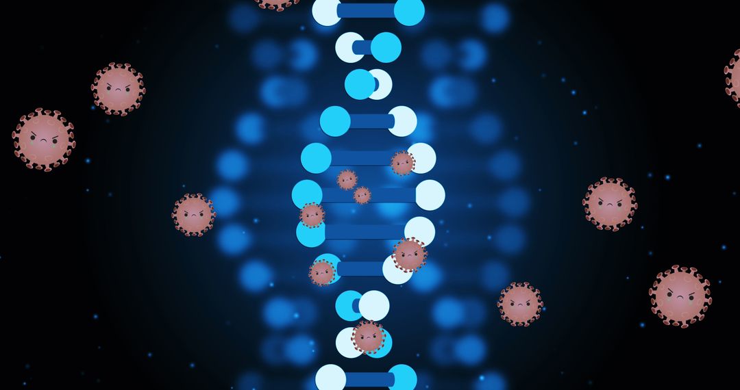 DNA Strand Surrounded by Viral Cells Digitally Generated