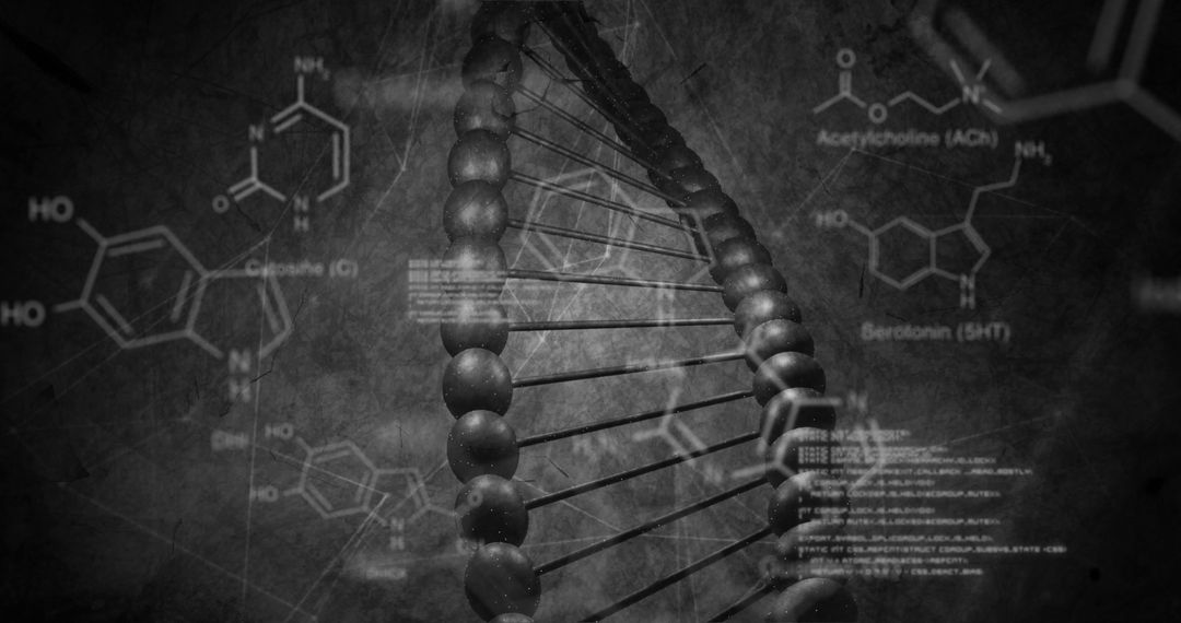 DNA Helix with Chemical Structures and Digital Data Elements