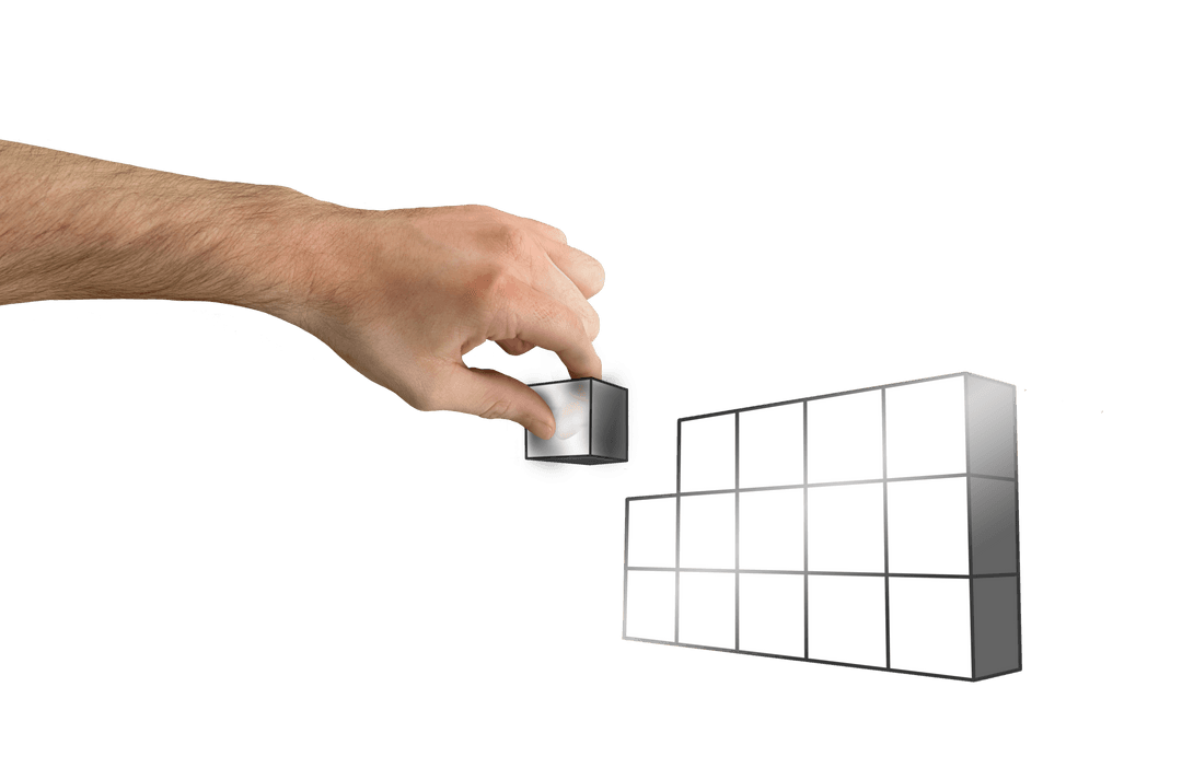 Male Hand Arranging Blocks on Transparent Background