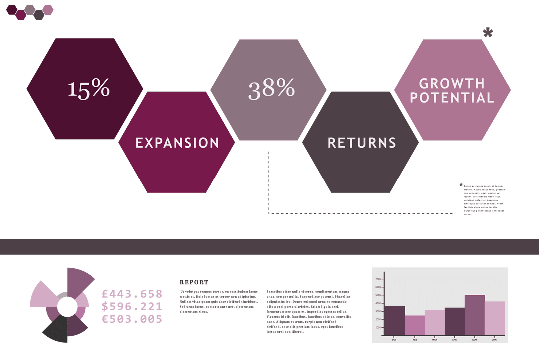 Colorful Transparent Hexagon Graphics on Finance Themes