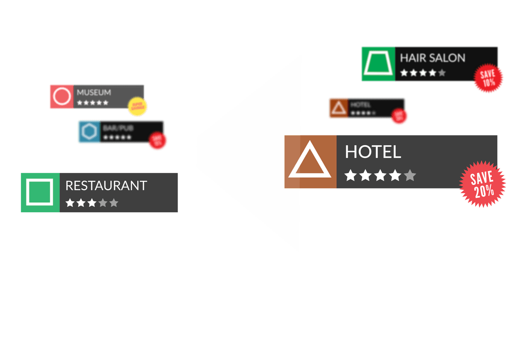 Digital Service Icons with Ratings on Transparent Background