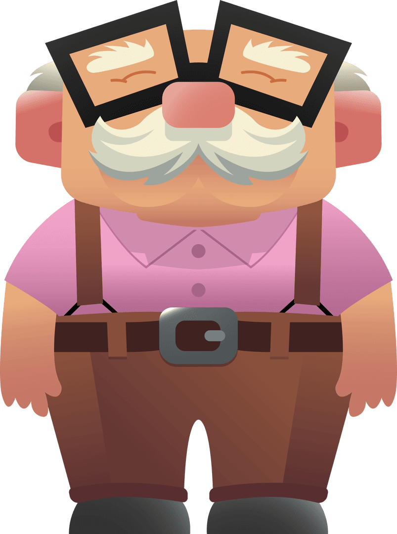 Cheerful Senior Man with Big Glasses on Transparent Background