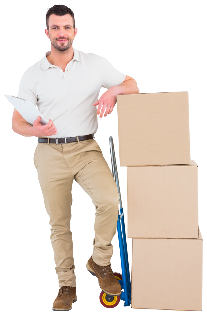 Confident Delivery Man With Clipboard and Cardboard Boxes - Download Free Stock Images Pikwizard.com