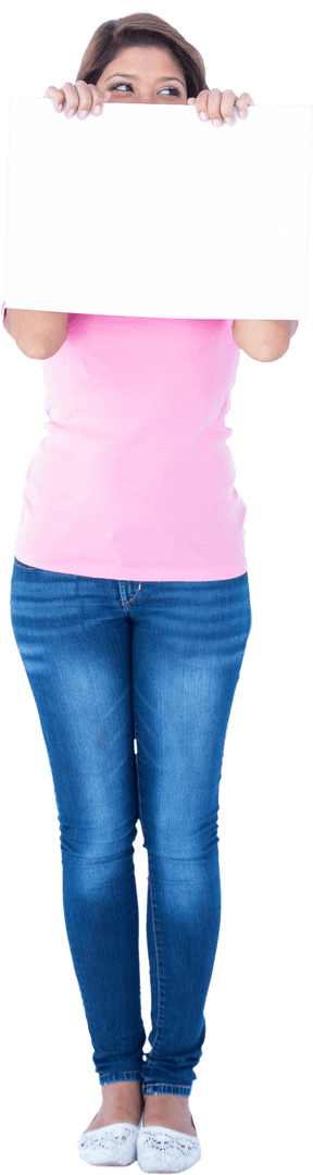 Full Length Woman Holding Transparent Blank Signboard Ready for Your Message