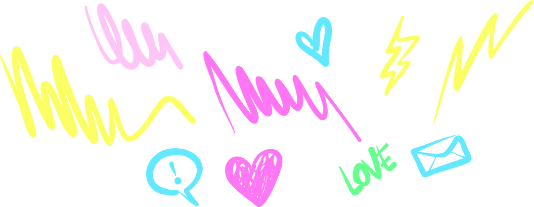 Vibrant Neon Doodles on Transparent Background