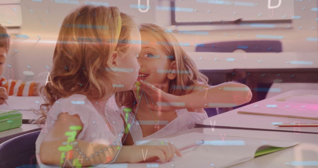 Girls Whispering in Classroom Sharing Secrets and Friendship