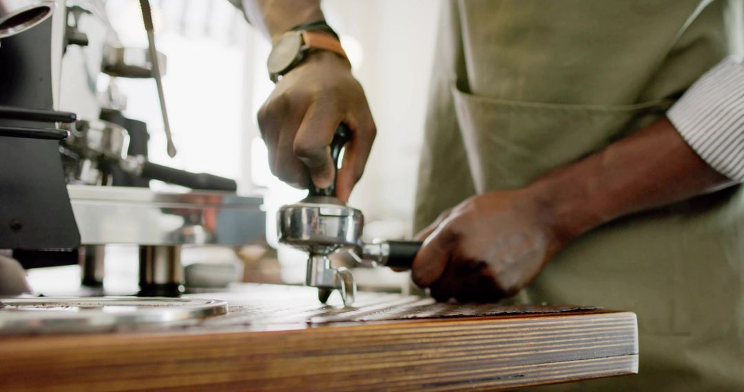 Barista Crafting Espresso Coffee in Cozy Café Setting