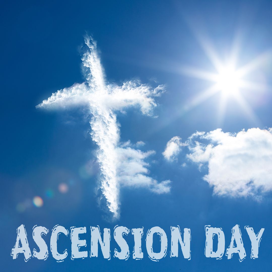 Cross and Text in Sky Celebrating Ascension Day