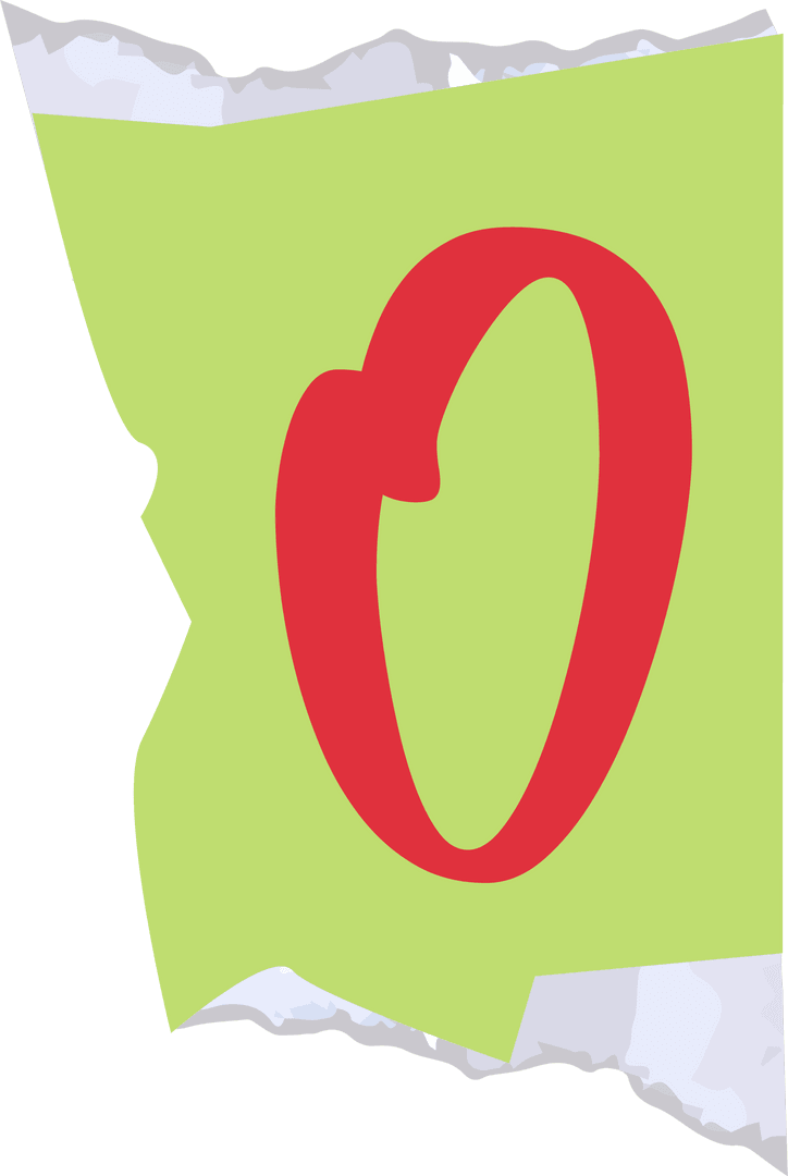 Bold Red O Featuring on Torn Green Paper, Transparent Background Graphic
