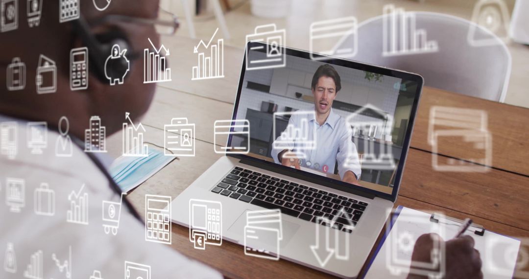 Virtual Business Meeting with Innovative Digital Interface Icons