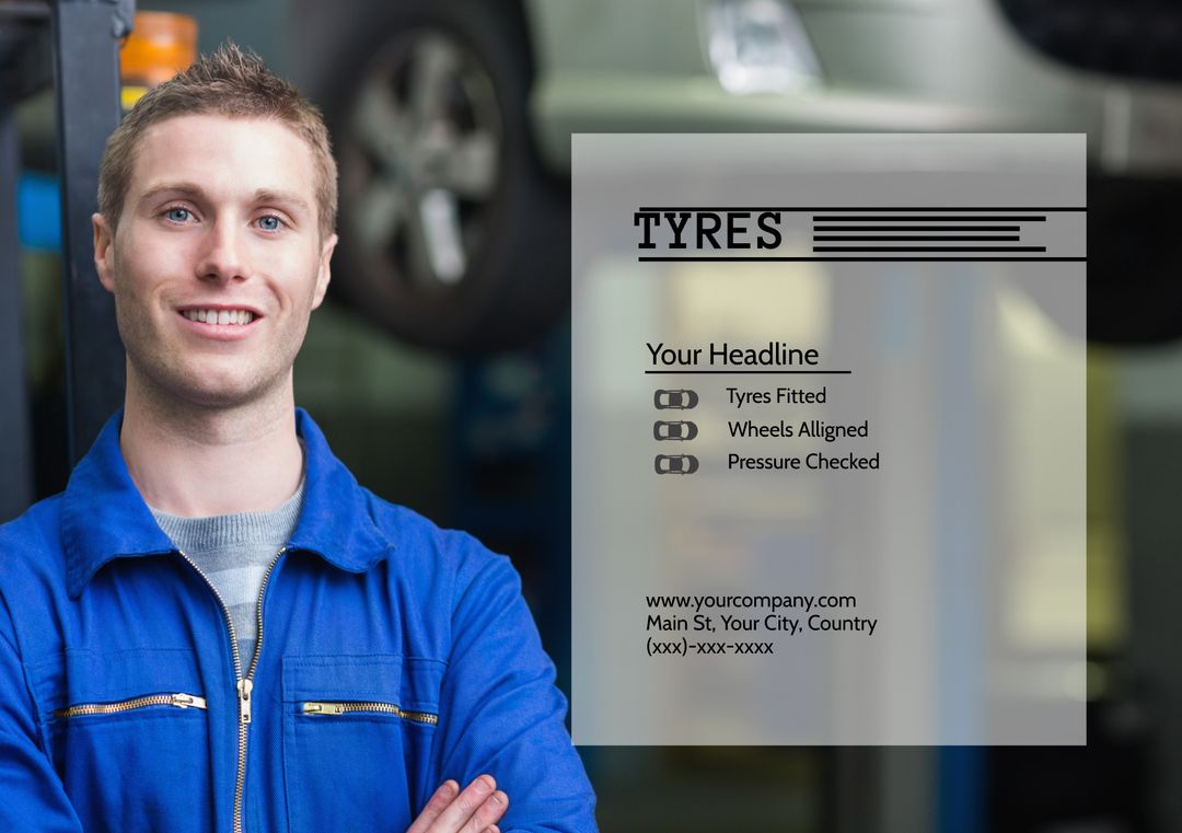 Confident Mechanic Promotes Reliable Automotive Services