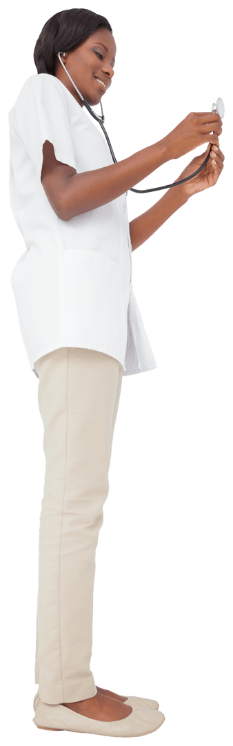 Nurse Checking Stethoscope with Transparent Dedication