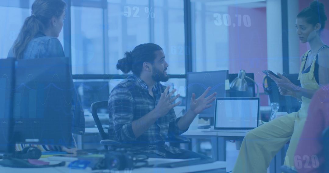 Team Discussing Financial Data Insights in Modern Office Environment