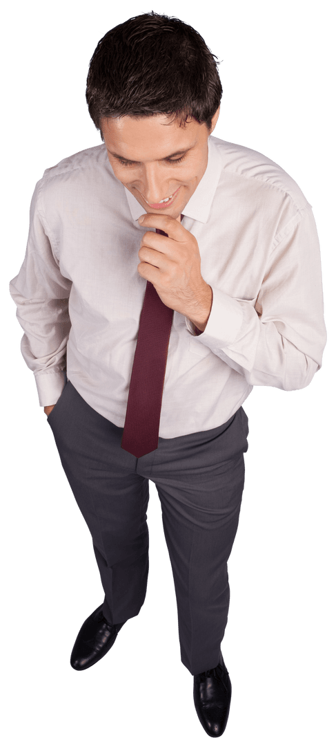 Transparent Businessman Thinking with Hand on Chin Looking Down
