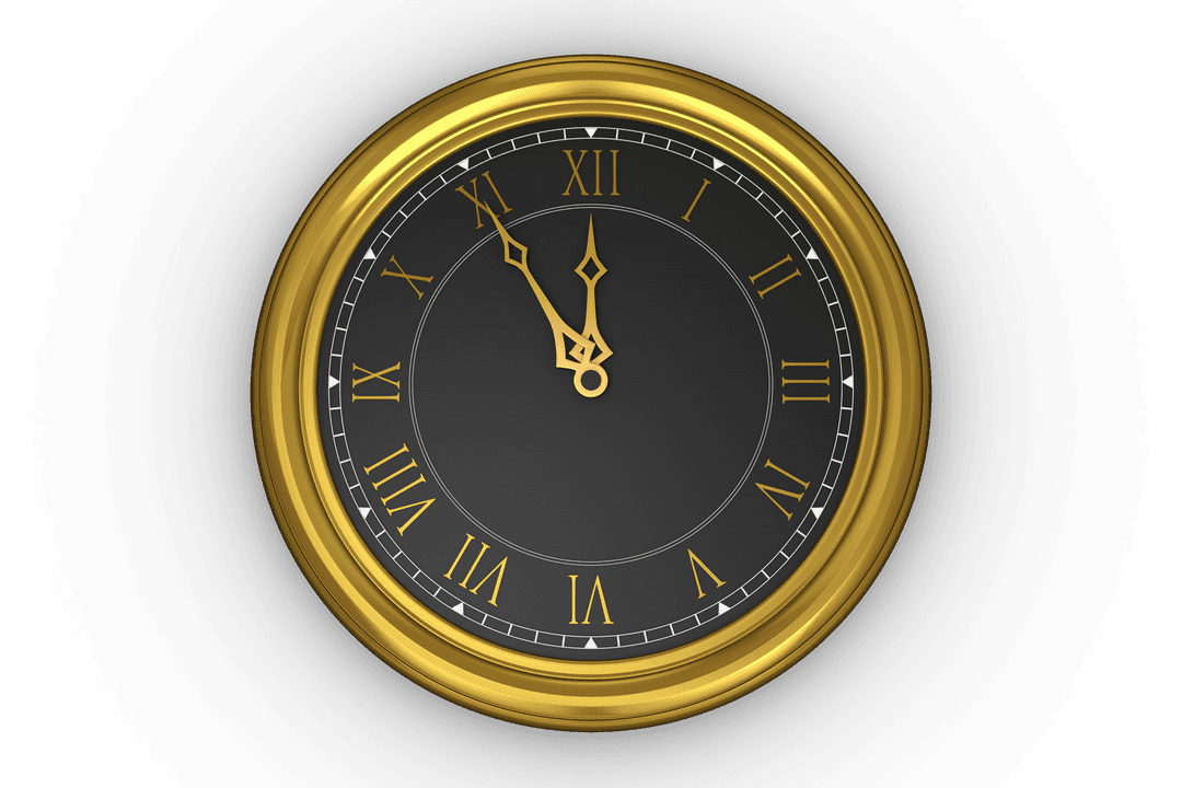 Elegant Transparent Clock with Golden Border Approaching Midnight - Download Free Stock Images Pikwizard.com