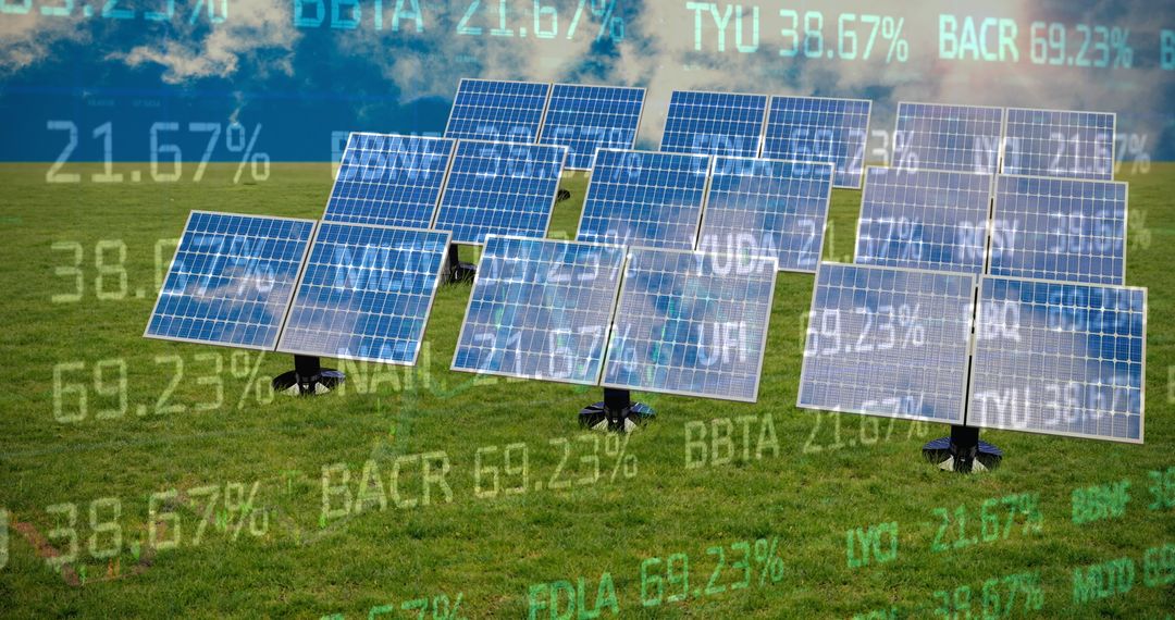 Renewable Energy Investment with Solar Panels and Data Graphics