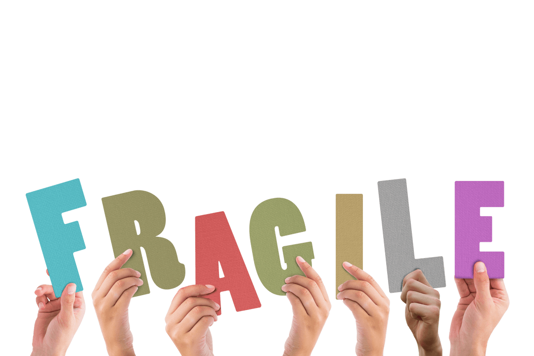 Hands Holding Colorful Transparent Word Fragile