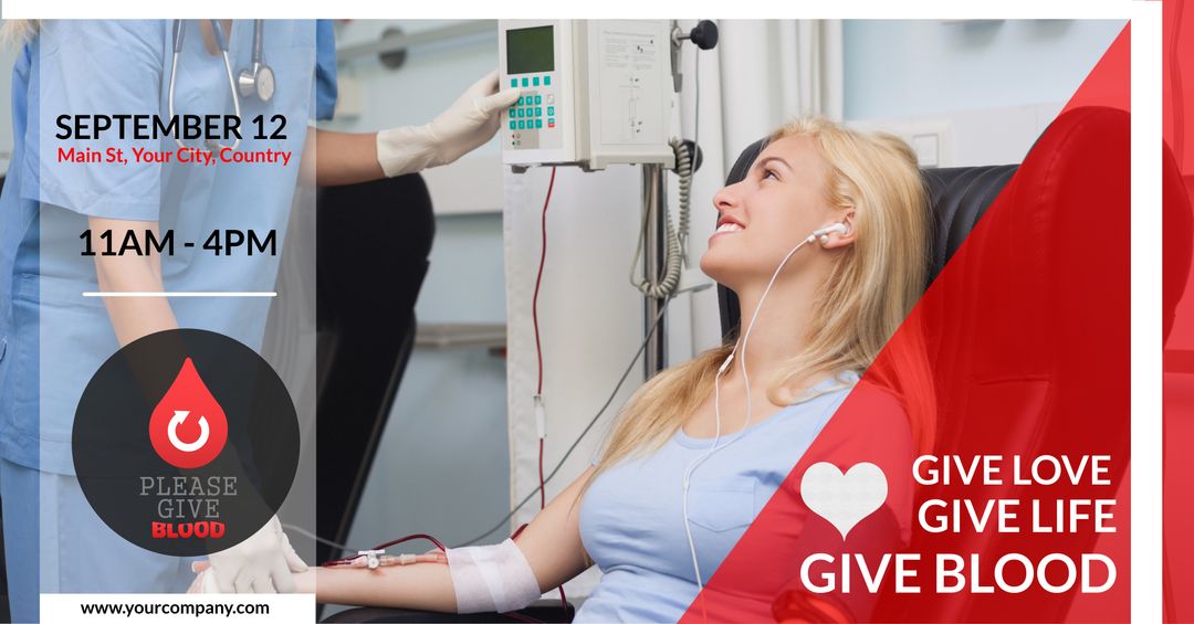 Smiling Woman Donating Blood at Health Awareness Event