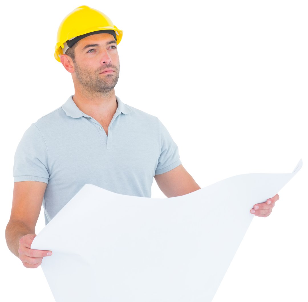 Thoughtful Male Architect Holding Blueprint on Transparent Background - Download Free Stock Images Pikwizard.com