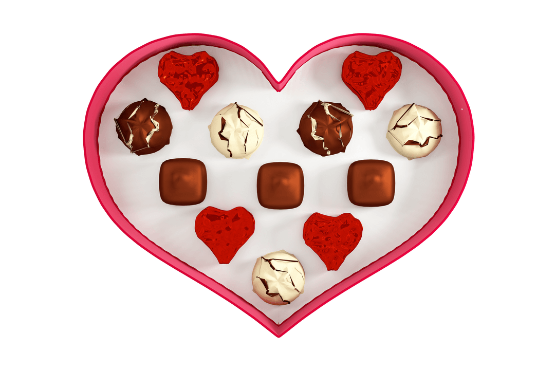 Heart Shaped Box of Assorted Chocolates on Transparent Background