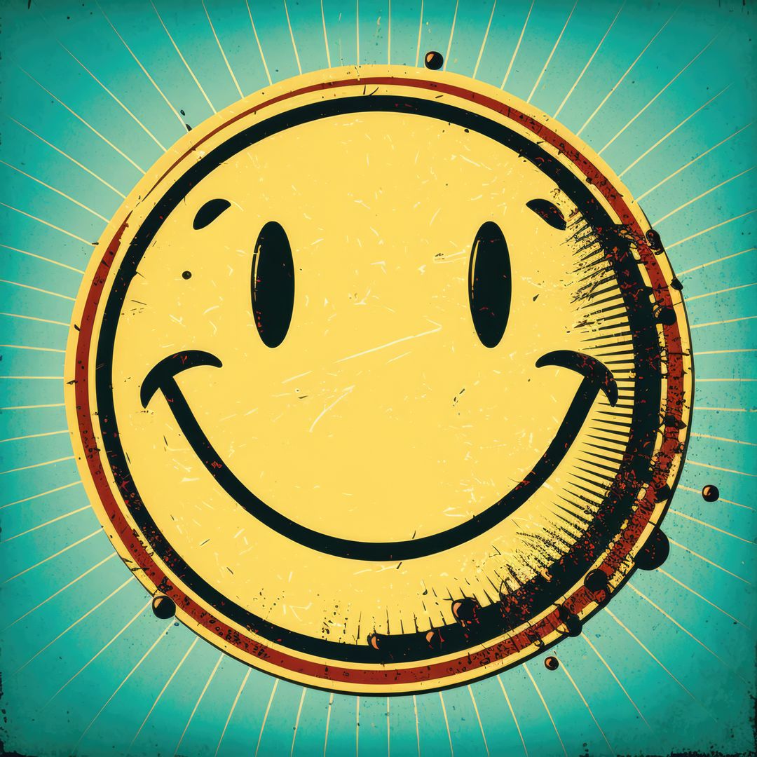 Retro yellow smiley icon on blue background, created using generative ai technology - Free Images, Stock Photos and Pictures on Pikwizard.com
