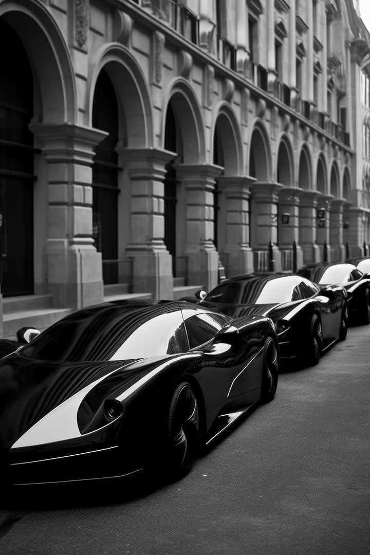 A lineup of sleek sports cars parked on a city street - Free Images, Stock Photos and Pictures on Pikwizard.com
