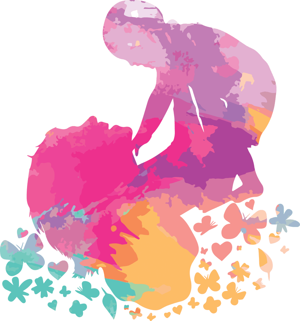 Abstract Mother and Child with Colorful Shapes on Transparent
