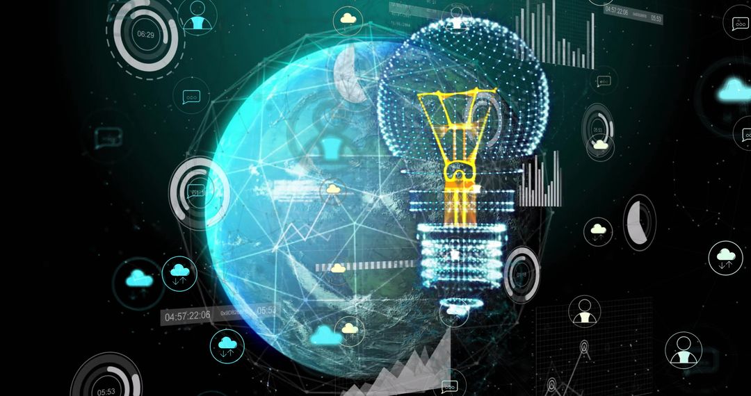 Futuristic Global Network with Glowing Light Bulb Symbolizing Innovation