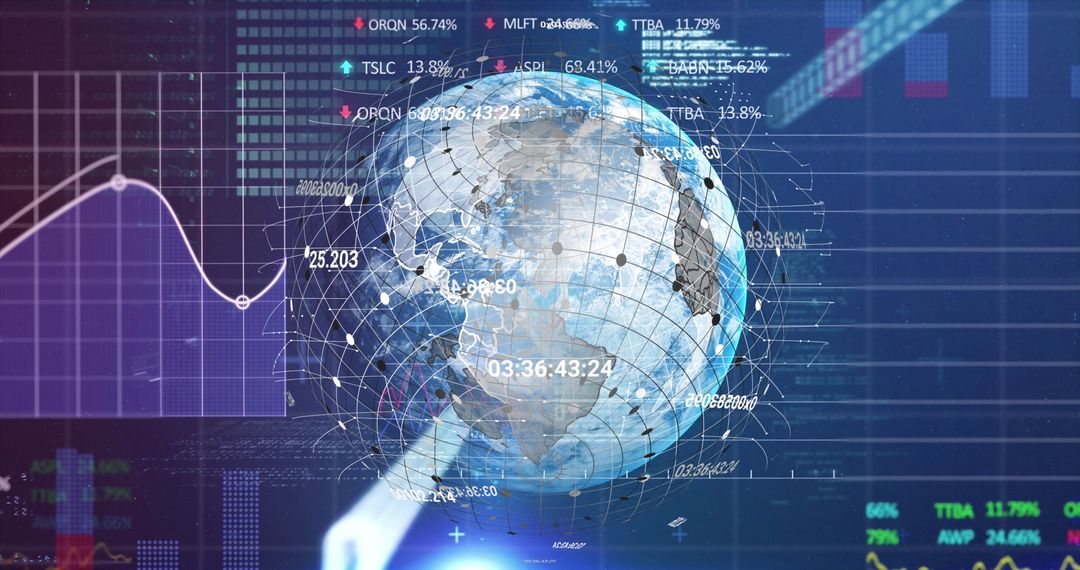 Digital Globe with Financial Data and Graphs in Network Concept