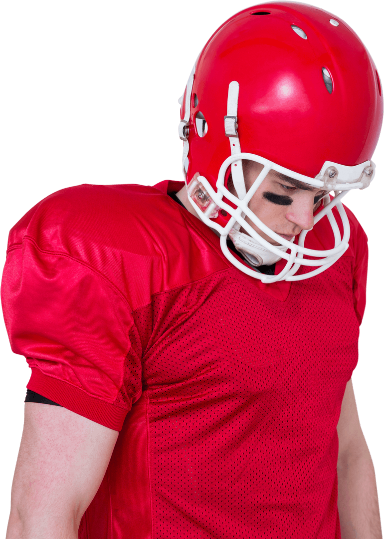 Unsmiling Football Player in Red Jersey Transparent Background