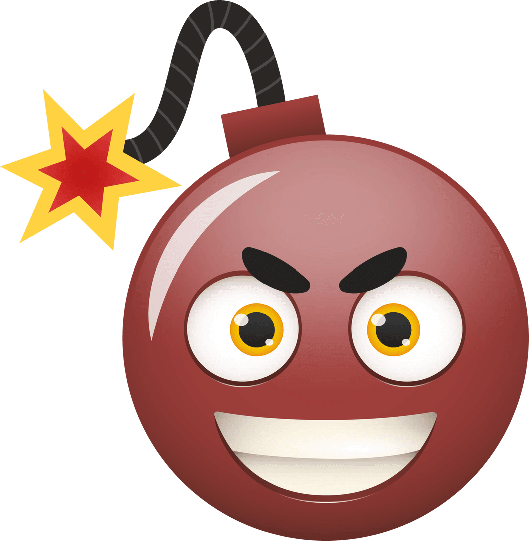 Smiling Cartoon Bomb with Fuse on Transparent Background